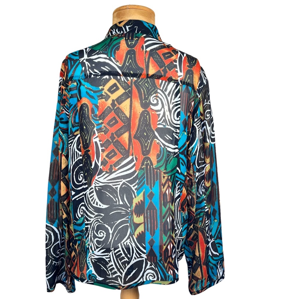 Chico’s Women’s Tailored Silk Sheer Vibrant Blouse Art To Wear Chico’s 2 = L/12 - Picture 6 of 12